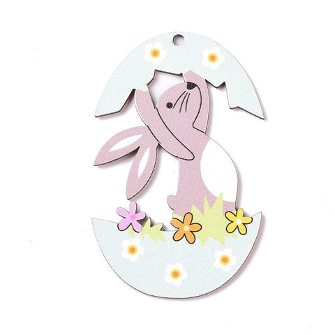 BeadsBalzar Beads & Crafts SIDE RABBIT (EG9206-D) (EG9206-X) Easter Theme Wood Big Pendants, Egg , 90x57x2mm (2 PCS)