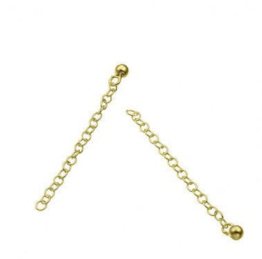 BeadsBalzar Beads & Crafts SILVER 925 / 3 MICRON GOLD PLATED (925-E148-3GP) (925-E148-S) SILVER 925 5CM OVAL ROLO EXTENDER CHAIN WITH 4MM BEAD (2 PCS)