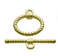 BeadsBalzar Beads & Crafts SILVER 925 / 3 MICRON GOLD PLATED (925-T128-3GP) (925-T128-X) SILVER 925 TWISTED WIRE TOGGLE CLASPS 2MM RINGS 15MM+BAR 25MM (1 SET)