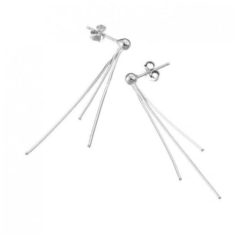 BeadsBalzar Beads & Crafts SILVER 925 (925-E141-S) (925-E141-X) SILVER 925 TRIPLE CHAIN+BEAD EARRINGS (1 PIAR)