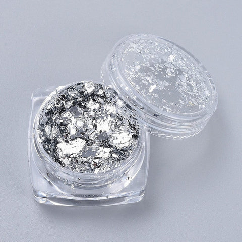BeadsBalzar Beads & Crafts SILVER Foil Flakes – DIY Gilding Flakes for Epoxy Resin Jewelry & Crafting (Compact plastic Box)