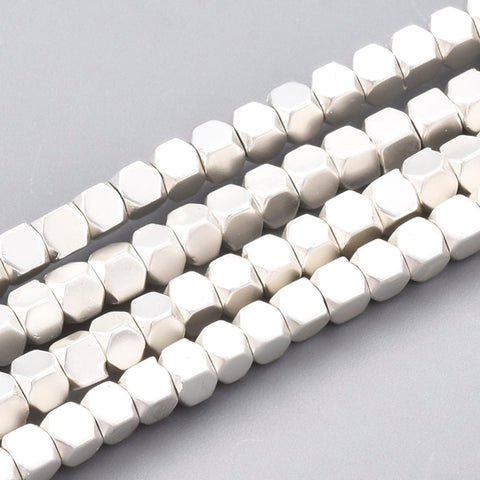 BeadsBalzar Beads & Crafts SILVER (HB7831-S) (HB7831-X) Synthetic Hematite Beads Strands, Cube 2mm (1 STR)