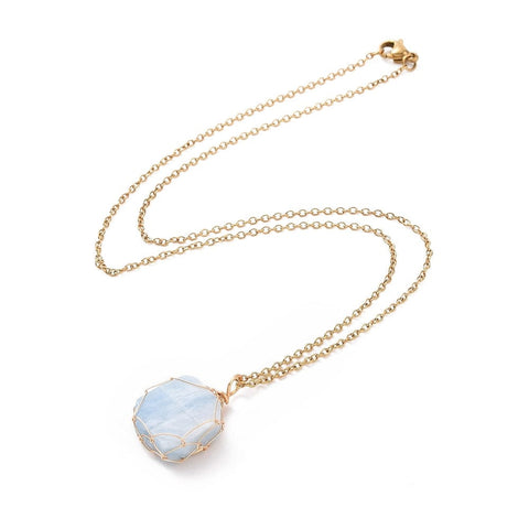 BeadsBalzar Beads & Crafts (SN8847G) Natural Aquamarine Hexagon Necklace with 304 Stainless Steel Chains, 45cm (1 PC)