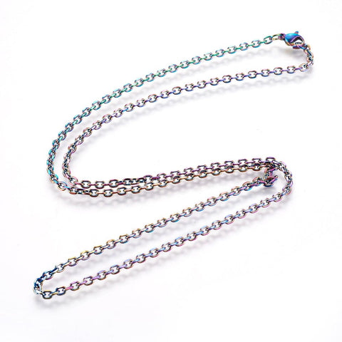 BeadsBalzar Beads & Crafts (SN8935-01A) Ion Plating(IP) 304 Stainless Steel Chain Necklace, Rainbow Color,(50cm)