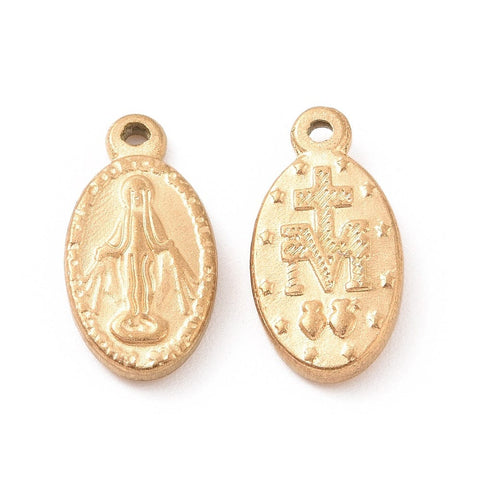 BeadsBalzar Beads & Crafts (SR8898-G) Ion Plating(IP) 304 Stainless Steel Charms, Oval, Golden, 12.5x6.5x1.5mm (4 PCS)