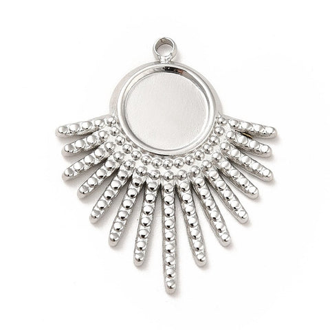 BeadsBalzar Beads & Crafts STAINLESS STEEL 304 Stainless Steel Pendant Cabochon Settings, Fan, Tray: 8mm, 25.5x21x2mm
