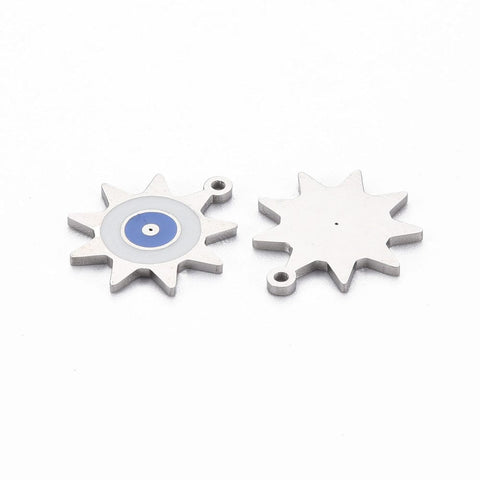 BeadsBalzar Beads & Crafts STAINLESS STEEL / BLUE (SP8758-P) (SP8758-X) 304 Stainless Steel Sun Pendant 12MM ( 2 PCS)
