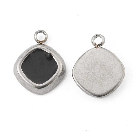 BeadsBalzar Beads & Crafts STAINLESS STEEL COLOR 304 Stainless Steel Enamel Rhombus Charms – Black Enamel