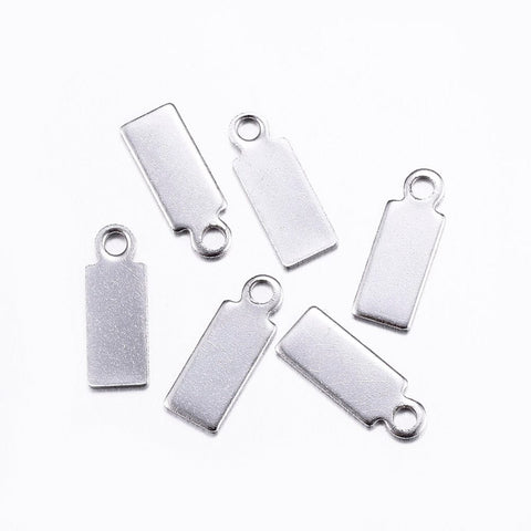 BeadsBalzar Beads & Crafts STAINLESS STEEL COLOR 304 Stainless Steel Pendants, Stamping Blank Tag Charms, Rectangle, 11x4mm