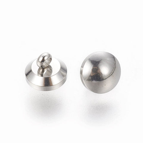 BeadsBalzar Beads & Crafts Stainless Steel Shank Buttons, Half Round, Stainless Steel Color, 6x5.5mm,