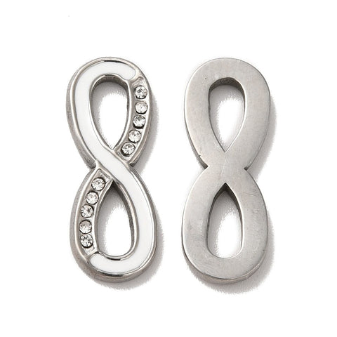 BeadsBalzar Beads & Crafts STAINLESS STEEL (SI9004-P) (SI9004-X) Ion Plating(IP) 304 Stainless Steel Enamel Connector, with Crystal Rhinestone, Infinity , 20x7.5x2mm (1 PC)