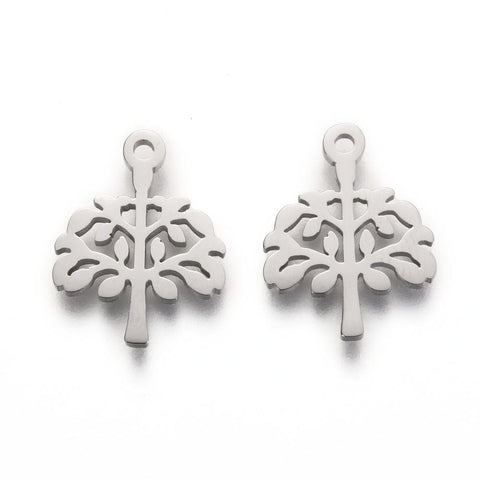 BeadsBalzar Beads & Crafts STAINLESS STEEL (ST9148-P) (ST9148-IG) Ion Plating(IP) 304 Stainless Steel Pendants, Manual Polishing, Tree of Life, Golden, 16x13x1mm (2 PCS)