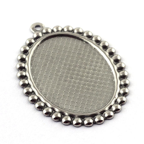 BeadsBalzar Beads & Crafts Tarnish Resistant Pendant Cabochon Settings, 304 Stainless Steel, Oval, 27.5x19.5mm