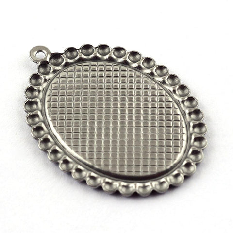 BeadsBalzar Beads & Crafts Tarnish Resistant Pendant Cabochon Settings, 304 Stainless Steel, Oval, 27.5x19.5mm