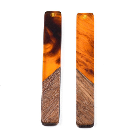 BeadsBalzar Beads & Crafts TRANSPARENT CHOCOLATE (RR8783-C02) (RR8783-X) Resin & Walnut Wood Big Pendants, Rectangle Charm, 51.5x7.5x3mm (2 PCS)