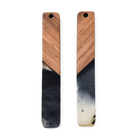 BeadsBalzar Beads & Crafts TRANSPARENT GREY (R8783-C01) (RR8783-X) Resin & Walnut Wood Big Pendants, Rectangle Charm, 51.5x7.5x3mm (2 PCS)