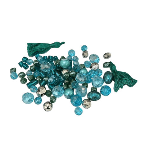 BeadsBalzar Beads & Crafts TURQUOISE Mixed pack of 2 Tassels and Glass & Acrylic beads