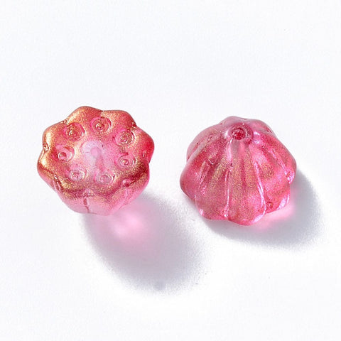 BeadsBalzar Beads & Crafts VIOLET RED Transparent Spray Painted Glass Bead Caps, with Glitter Powder, Lotus Pod, 11x10.5mm