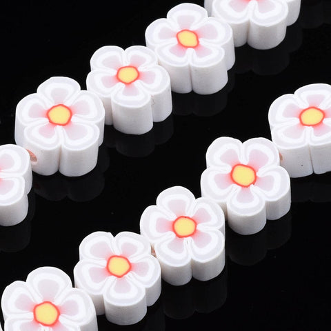 BeadsBalzar Beads & Crafts WHITE (CF9142-14) (CF9142-X) Polymer Clay Beads, Flower, 7.5~10mm (40 PCS)