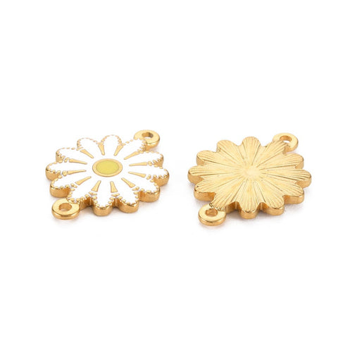 BeadsBalzar Beads & Crafts WHITE / GOLD (SF8787E) (SF8787-X) 304 Stainless Steel Enamel Links, Ion Plating(IP), Golden, Flower 21mm (2 PCS)