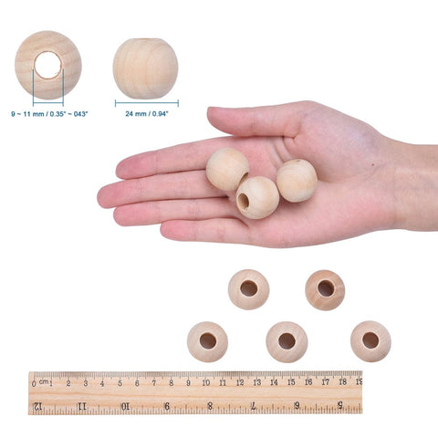 BeadsBalzar Beads & Crafts (WL9046-LF) Natural Unfinished Wood Beads, Round Wooden Large Hole Beads 24mm (10 PCS)