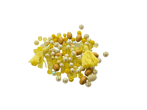 BeadsBalzar Beads & Crafts YELLOW Mixed Pack of 2 Tassels and Glass & Acrylic Beads