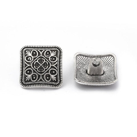 BeadsBalzar Beads & Crafts Zinc Metal Alloy Shank Buttons, Square, Antique Silver, 13x6.6mm, Hole: 2.2mm