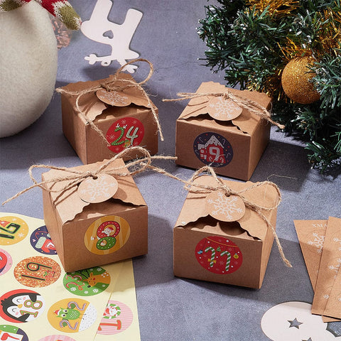 BeadsBalzar Craft Store 24Pcs Rectangle Foldable Christmas Paper Gift Boxes with Cord & Stickers, Mixed Color – Creative Holiday Packaging