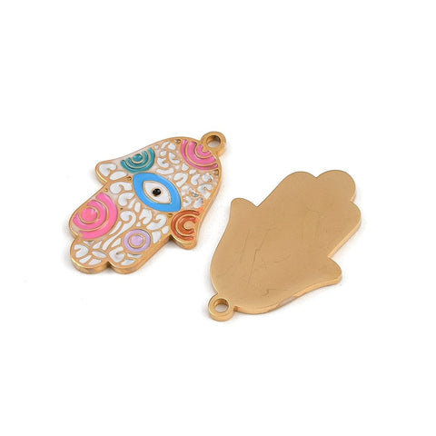BeadsBalzar Craft Store 304 Stainless Steel Colorful Enamel Pendants, Ion Plating(IP), Religion Hamsa Hand Charm
