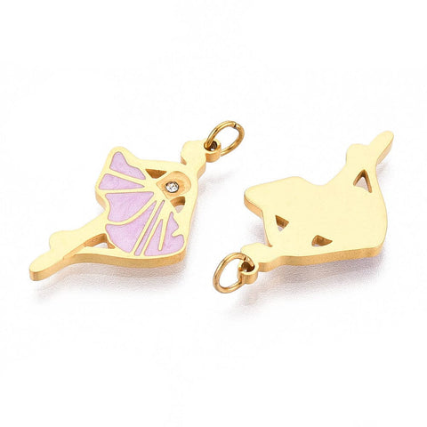 BeadsBalzar Craft Store 304 Stainless Steel Enamel Ballet Dancer Pendants – 18K Real Gold Plated – With Rhinestone – Ion Plated