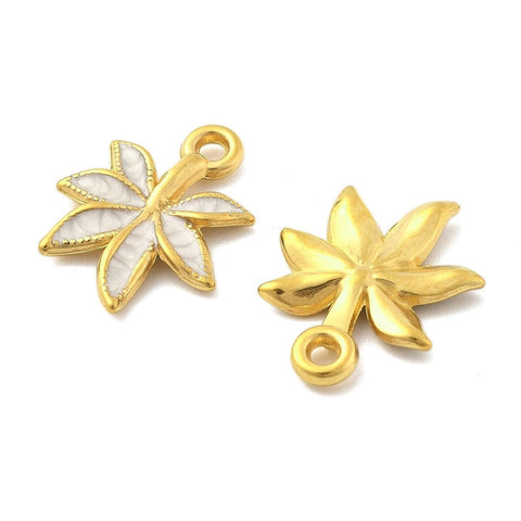 BeadsBalzar Craft Store 304 Stainless Steel Enamel Leaf Charms – Ion & 18K Real Gold Plated Pendants, 23x18mm