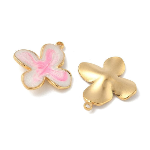BeadsBalzar Craft Store 304 Stainless Steel Enamel Pendants, Flower Charms, Ion Plated 20x17mm