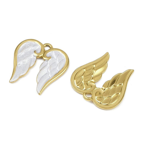 BeadsBalzar Craft Store 304 Stainless Steel Enamel Pendants, Ion Plated Angel Wing Charms 23x23mm