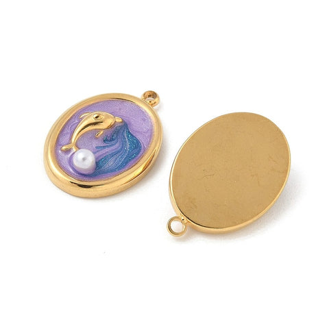 BeadsBalzar Craft Store 304 Stainless Steel Enamel Pendants, with ABS Plastic Imitation Pearl, Ion Plated