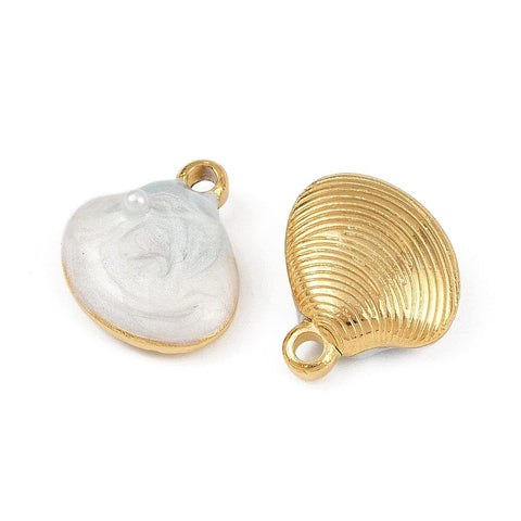 BeadsBalzar Craft Store 304 Stainless Steel Enamel Pendants, with ABS Plastic Imitation Pearl, Ion Plated 14.5x13.5mm