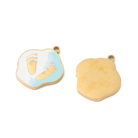 BeadsBalzar Craft Store 304 Stainless Steel Footprint Enamel Pendants – Real 18K Gold Plated | Ion Plated