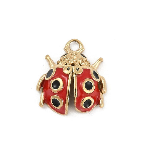 BeadsBalzar Craft Store 304 Stainless Steel Ladybug Enamel Charms – Real 18K Gold Plated – Ion Plated – 13x11mm