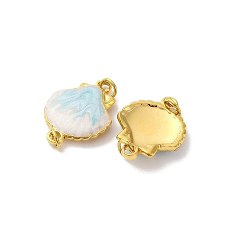 BeadsBalzar Craft Store 304 Stainless Steel Light Cyan Enamel Shell Shape Connector Link Charms 13x17.5mm