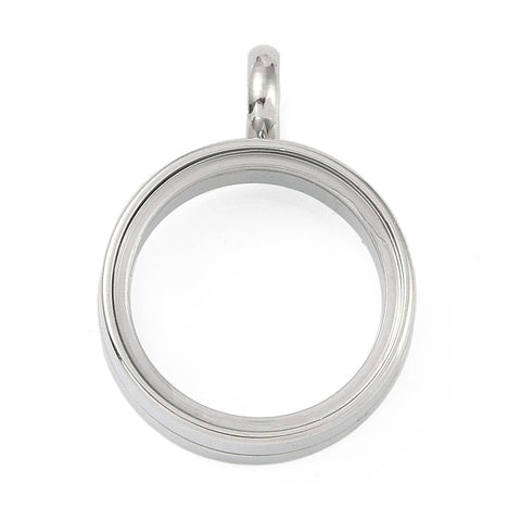 BeadsBalzar Craft Store 304 Stainless Steel Locket Pendants, with Glass, Flat Round Charm for photo