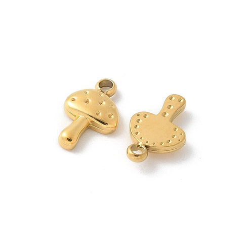 BeadsBalzar Craft Store 304 Stainless Steel Mushroom Charms – Real 18K Gold Plated – Ion Plated – 8.5x5.5mm