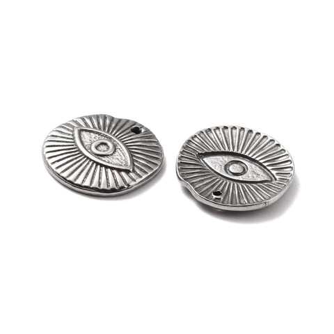 BeadsBalzar Craft Store 304 Stainless Steel Pendants Cabochons for Enamel, Flat Round with Eye, 18.5mm