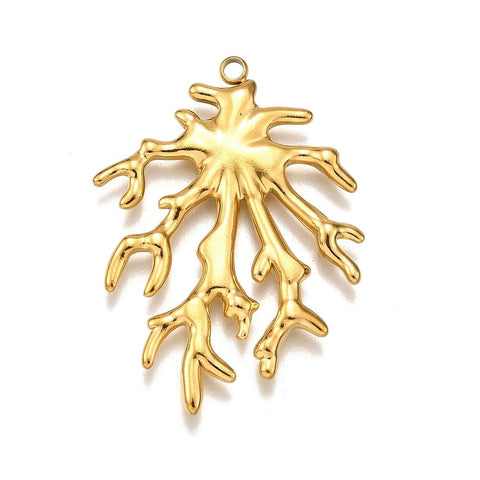 BeadsBalzar Craft Store 304 Stainless Steel Pendants, Coral Branch Charm, Real 18K Gold Plated