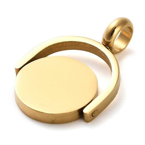 BeadsBalzar Craft Store 304 Stainless Steel Rotatable Pendants, Flat Round Charm, Golden 14.5x21.5mm