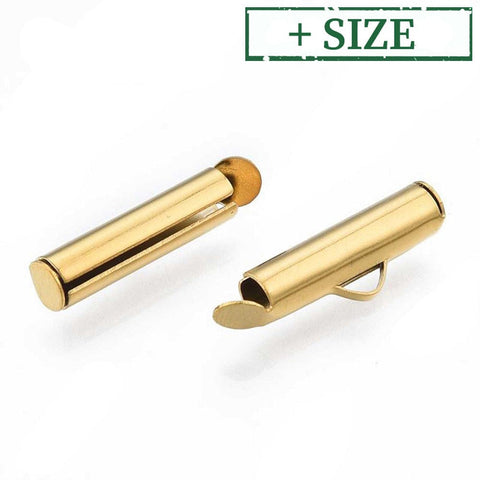 BeadsBalzar Craft Store 304 Stainless Steel Slide On End Clasp Tubes, Slider End Caps, Ion Plated Golden