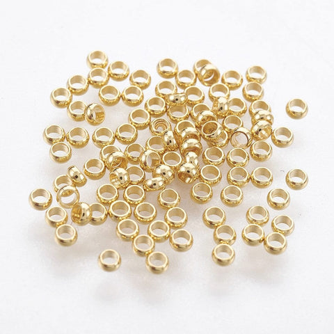 BeadsBalzar Craft Store 316 Surgical Stainless Steel Crimp Beads, Rondelle, Real 18K Gold Plated, 1.9mm, Hole: 1mm