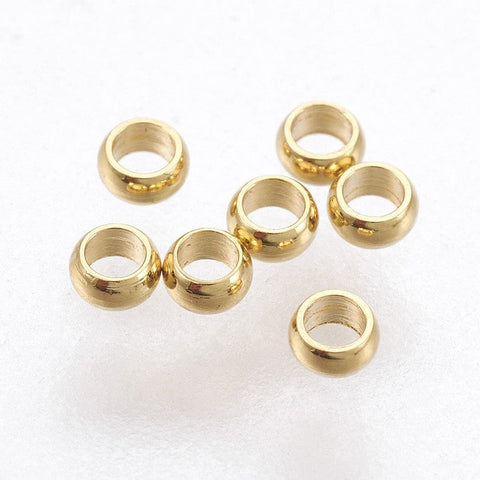 BeadsBalzar Craft Store 316 Surgical Stainless Steel Crimp Beads, Rondelle, Real 18K Gold Plated, 1.9mm, Hole: 1mm