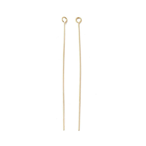 BeadsBalzar Craft Store 60x0.6mm hole 2mm 304 Stainless Steel Eye Pins, Ion Plated, Real 18K Gold Plated