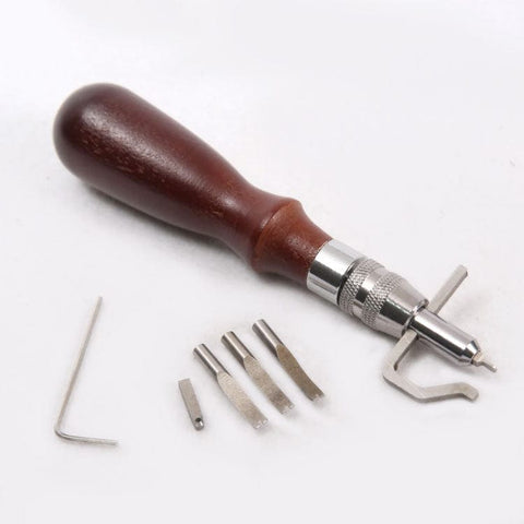 BeadsBalzar Craft Store Adjustable Leather Stitching Groover, Sew Crease Leather Carving Cutting Edging Tools, with Wood Handle