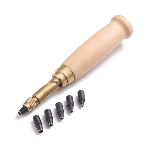 BeadsBalzar Craft Store Adjustable Screw Hole Punch Bookbinding Tool – Wood Handle & Iron Tips for Leathercraft, Paper, and DIY Projects