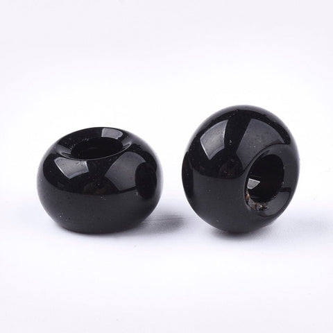 BeadsBalzar Craft Store BLACK Glass European Beads, Large Hole Beads, Rondelle 14-15mm